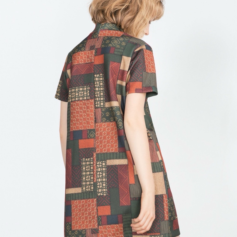 Zara Multicolor Patchwork Tirtleneck Mini Dress - image 1